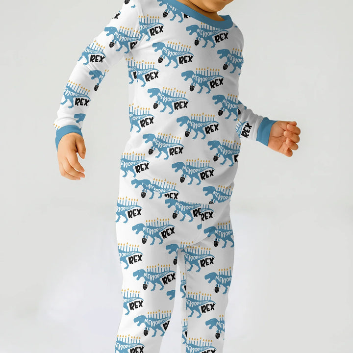 Dinosaur Hanukkah Boy Two Piece Long Sleeve Pajama Set