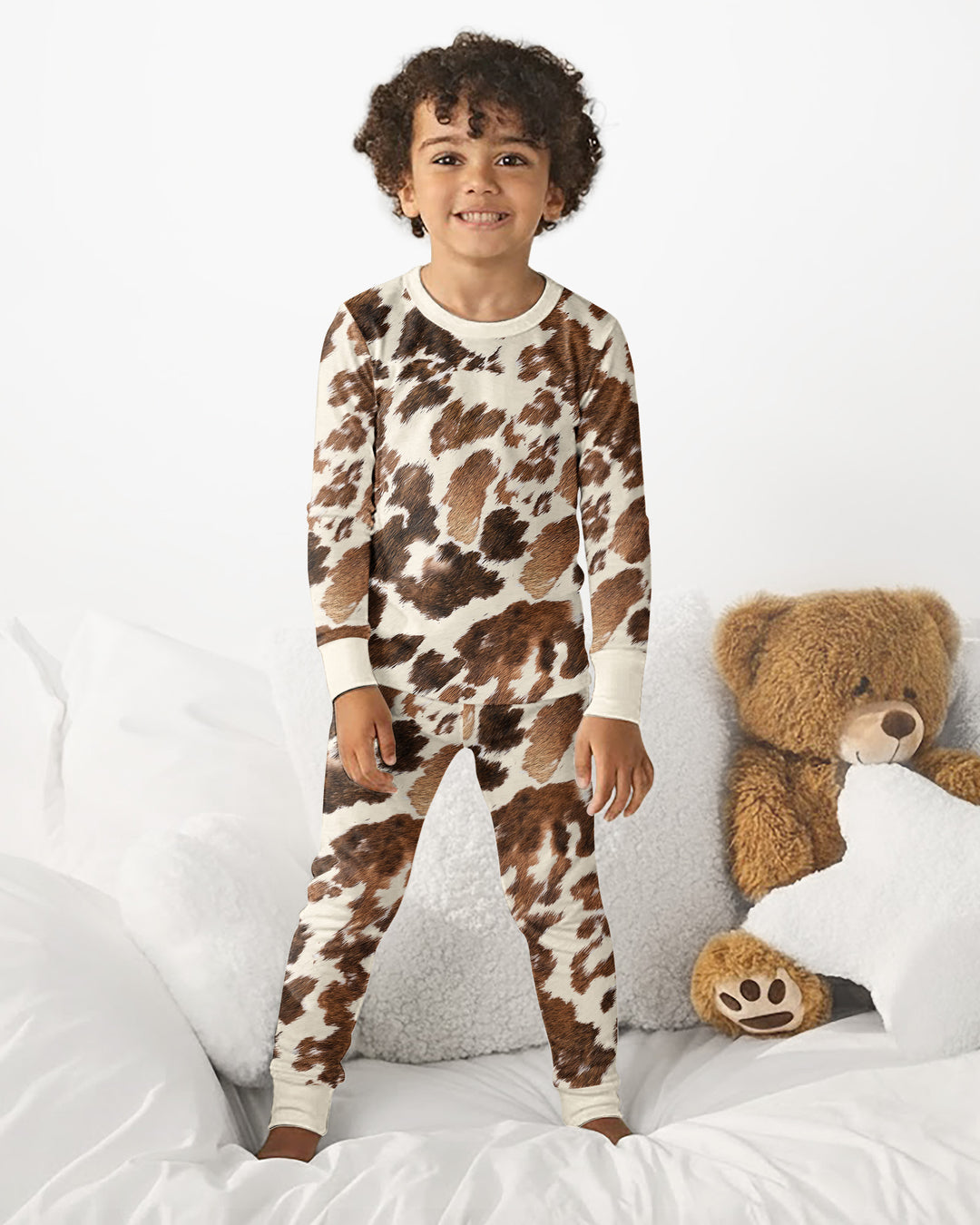 Trendy Cowhide Bamboo Two Piece Long Sleeve Pajama Set