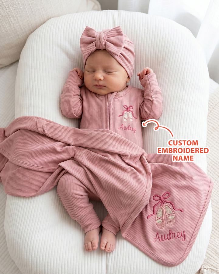 Personalized Sweet Ballet Babe Embroidered Ribbed Bamboo Bundle