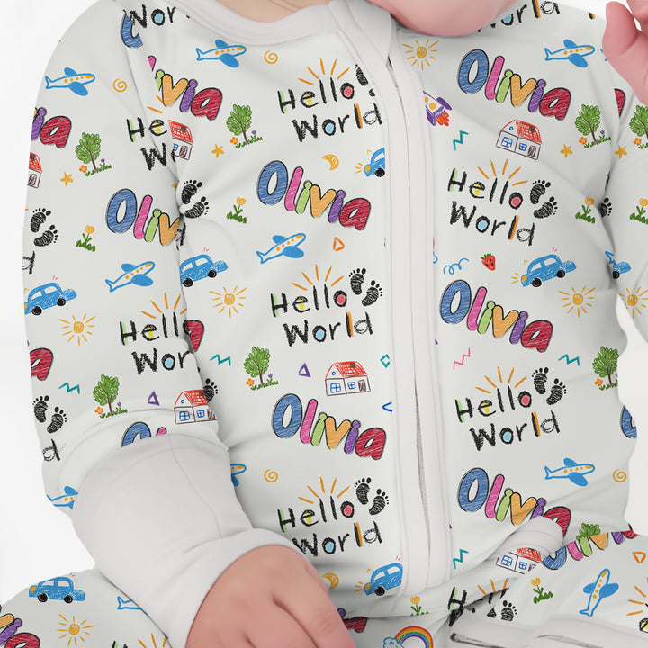 Custom name "Hello World" - Crayon Style Convertible Zippy