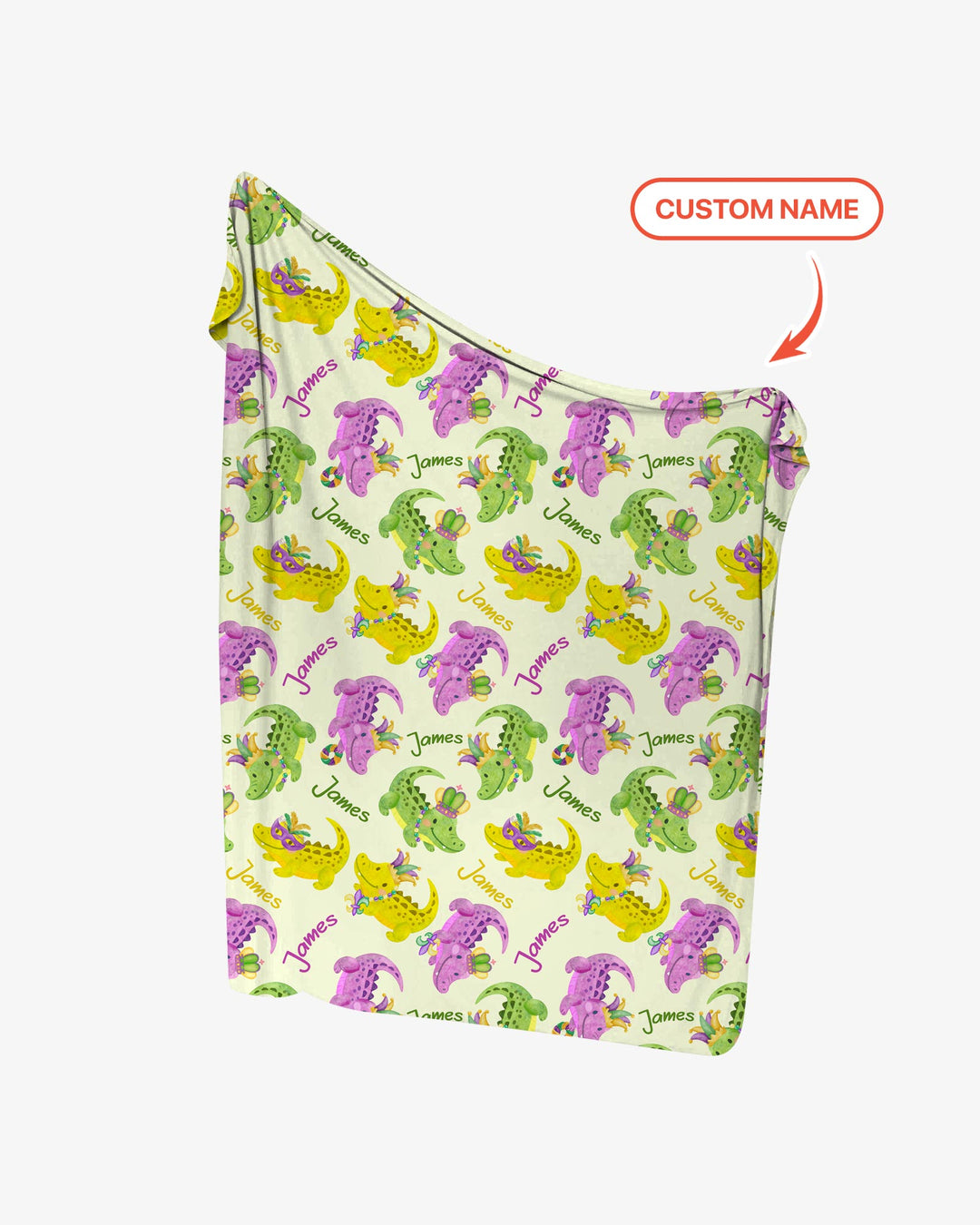 Custom Name Mardi Gras Alligator Swaddle Blanket