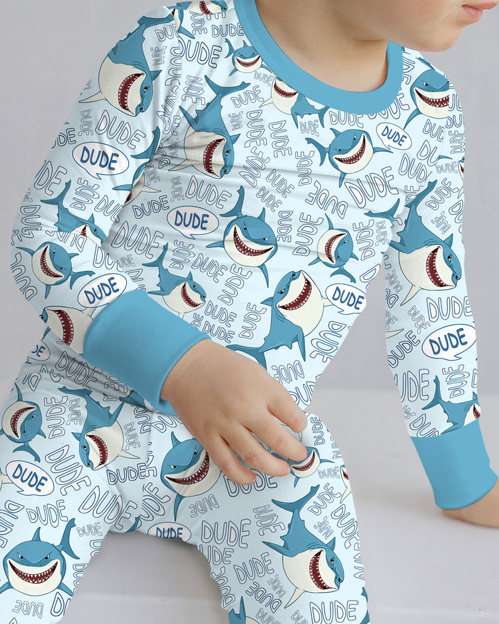 Dude Shark Bamboo Two Piece Long Sleeve Pajama Set