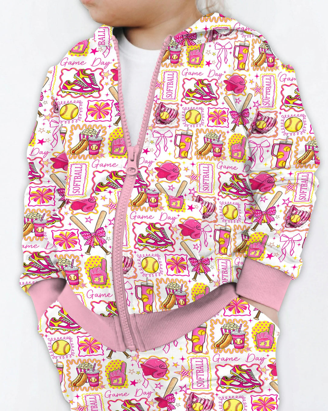 Pink Softball Game Day Bamboo Zip Hoodie
