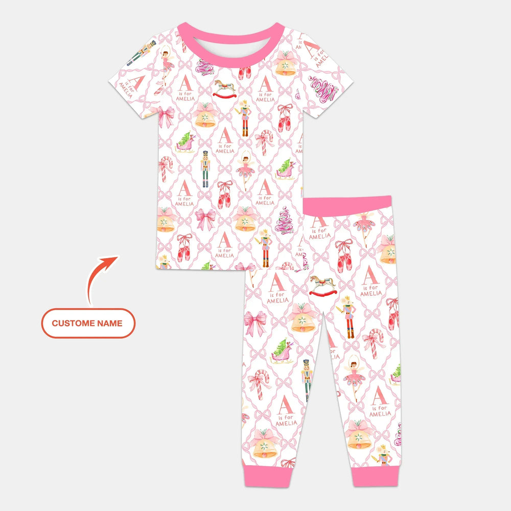 Nutcracker Sweet Dreams Custom Name Two Piece Short Sleeve Pajama Set , Nutcracker Sweet Dreams Custom Name Two Piece Short Sleeve Pajama Set - 12-18M