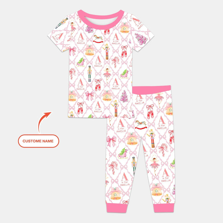 Nutcracker Sweet Dreams Custom Name Two Piece Short Sleeve Pajama Set , Nutcracker Sweet Dreams Custom Name Two Piece Short Sleeve Pajama Set - 12-18M