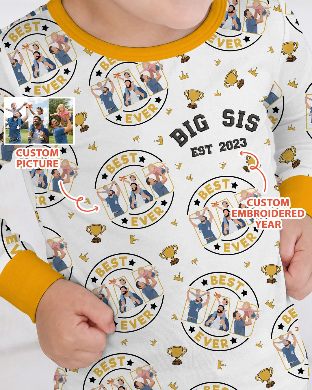 Conjunto de pijama de bambú de dos piezas con bordado de manga larga a juego para el Día del Padre personalizado en familia