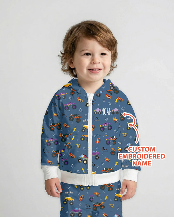 Personalisierter, bestickter Crazy Truck Bambus-Kapuzenpullover mit Reißverschluss