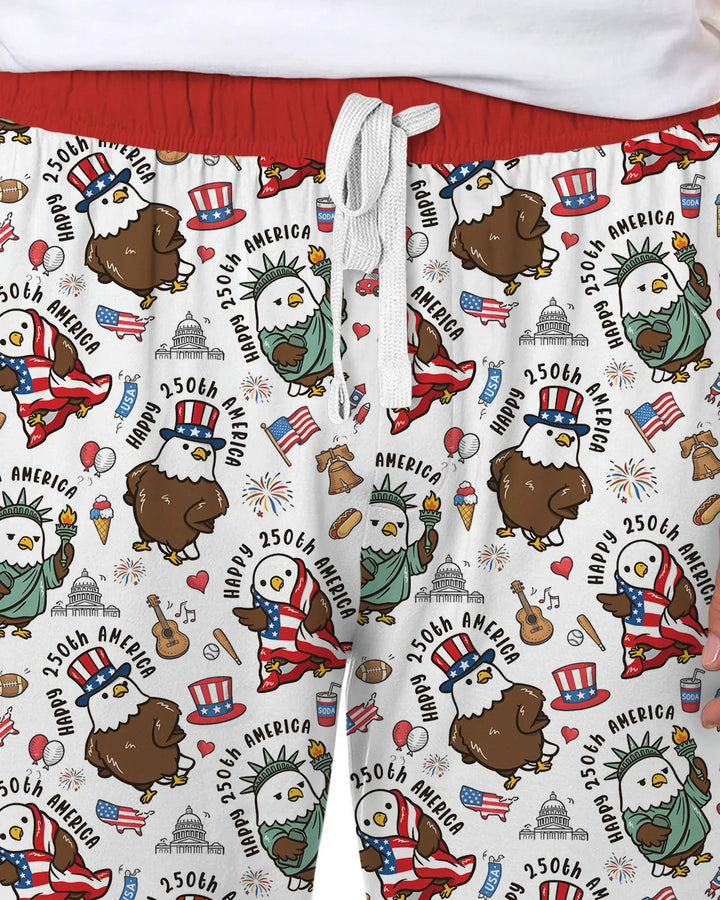 Happy 250th America Cute Patriotic Eagles Family Matching Bamboo Men's Pajama Set