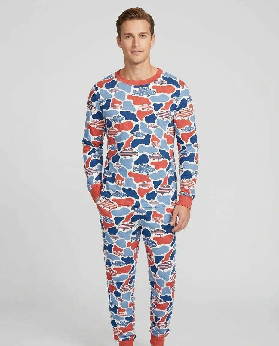 Pijama de bambú a juego Reel America papá e hijo para hombre