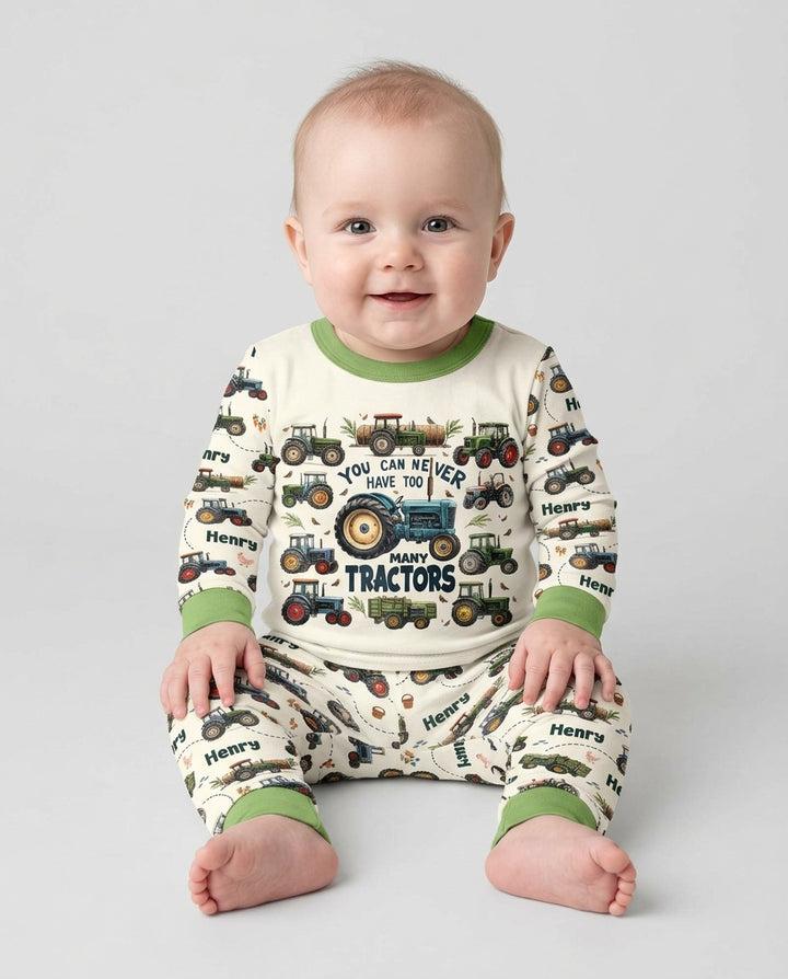 You Can Never Have Too Many Tractors Custom Name Bamboo Two Piece Long Sleeve Pajama Set