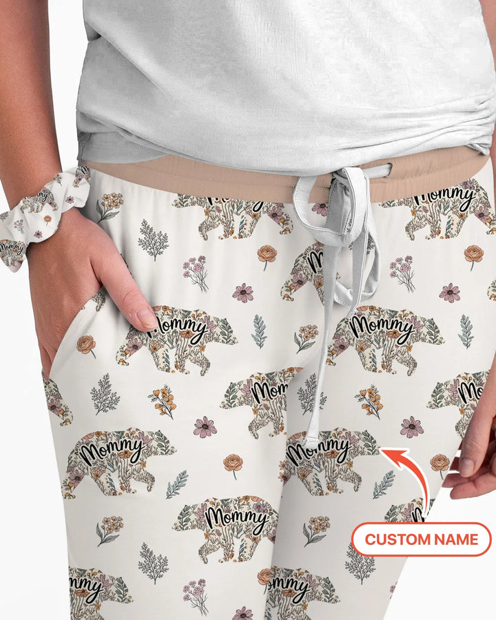 Custom Name Floral Bear Family Matching Bamboo Women Pajama Set