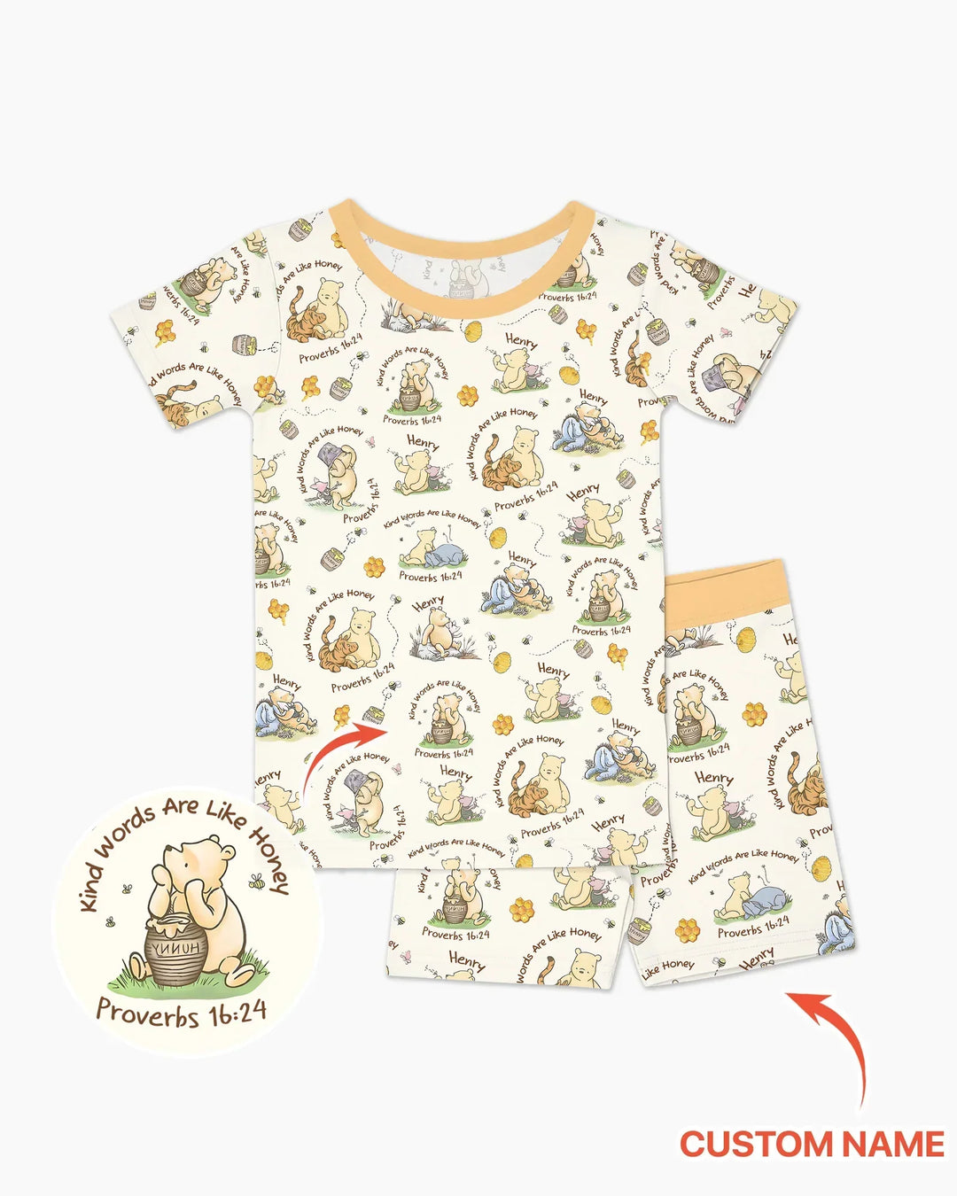 Kind Words Are Like Honey Custom Name Bamboo Two Piece Short Sleeve Shorts Pajama