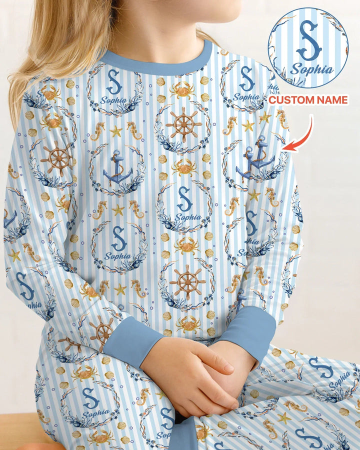 Bon Voyage Custom Name Bamboo Two Piece Long Sleeve Pajama Set