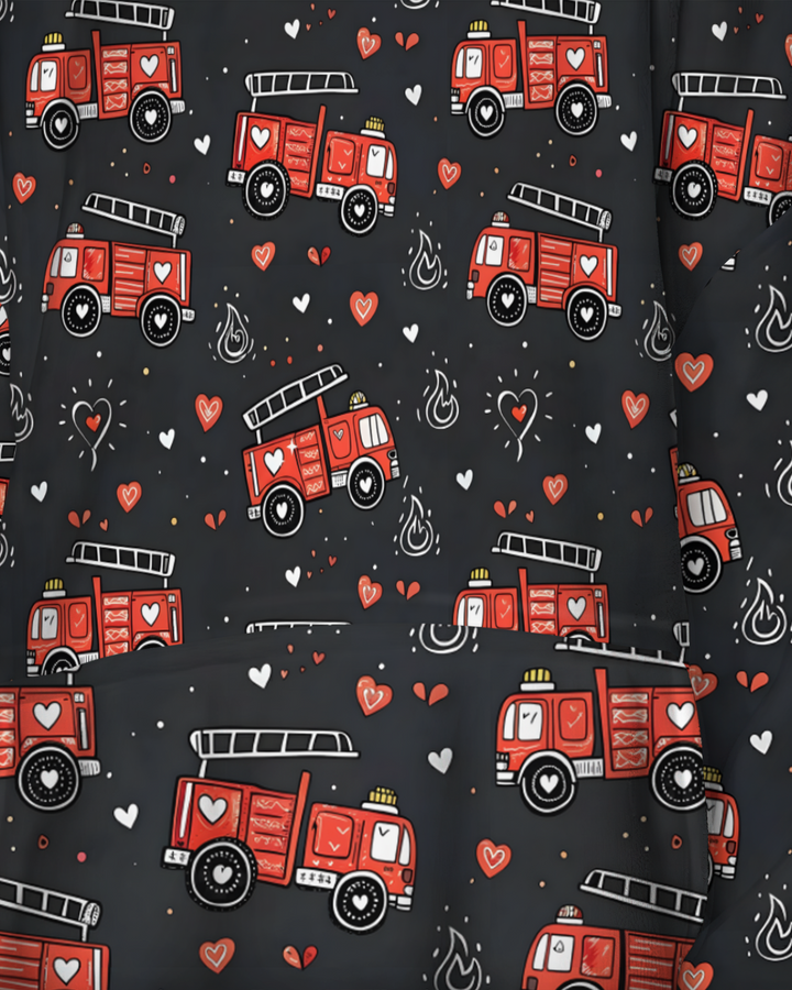 Valentine Fire Trucks Wearable Blanket Hoodie