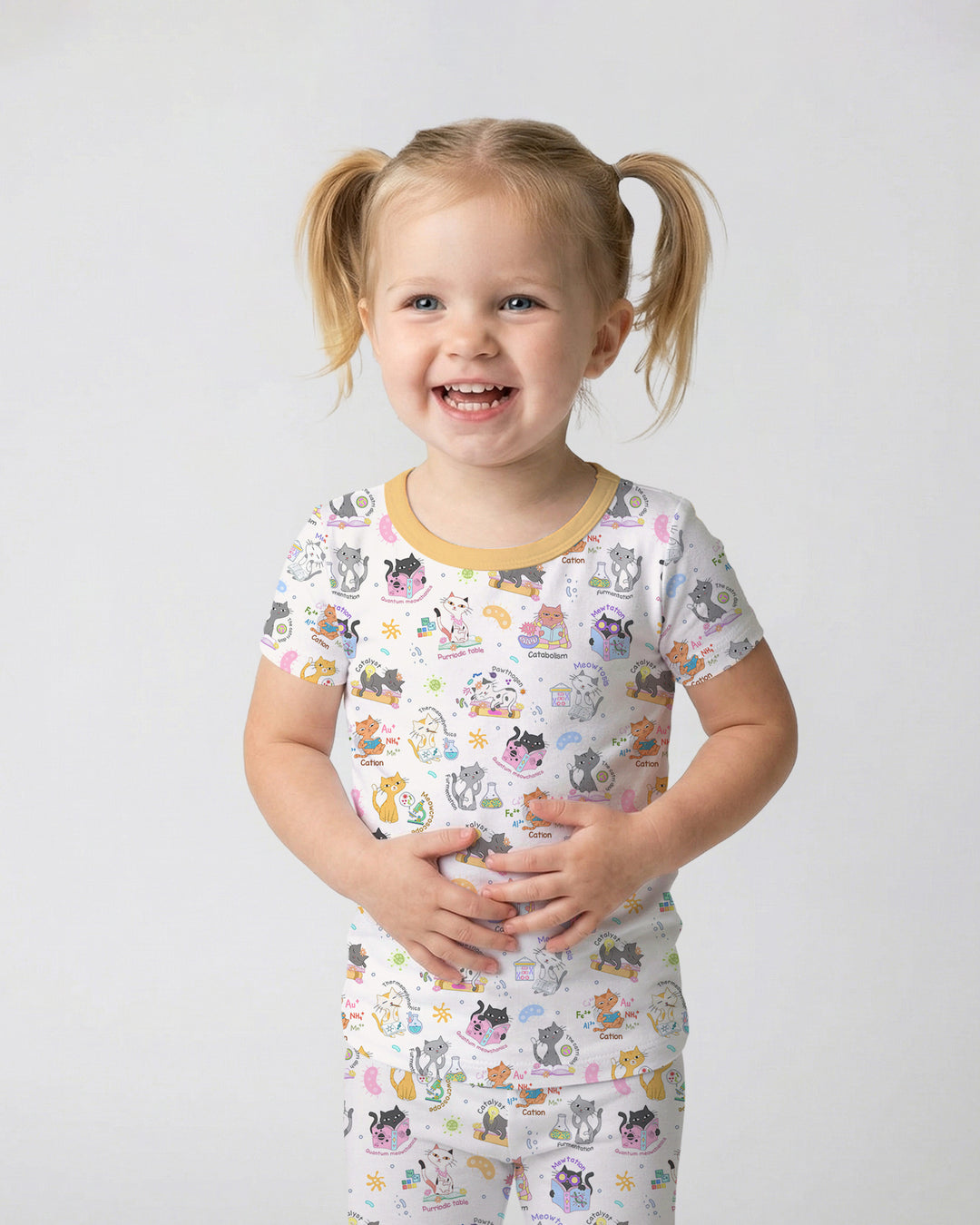 Funny Cat Love Scientist Bamboo Two Piece Short Sleeve Pajama Set