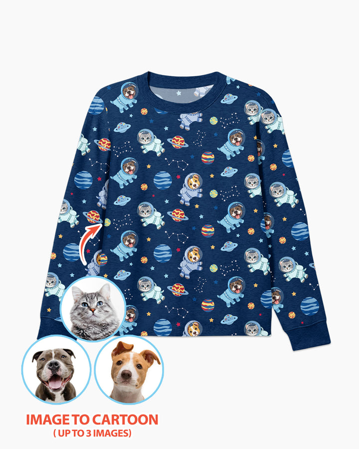 Astronaut Custom Pet Image Family Matching Bamboo Men's Pajama Set