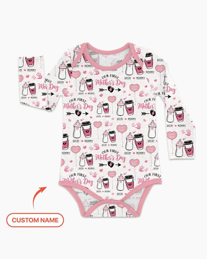 Custom Name First Mother's Day Drink Bamboo Bodysuit