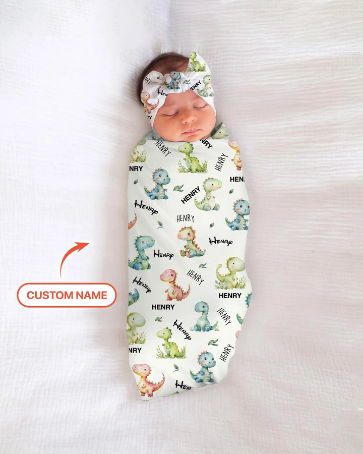 Dinosaur Custom Name swaddle blanket