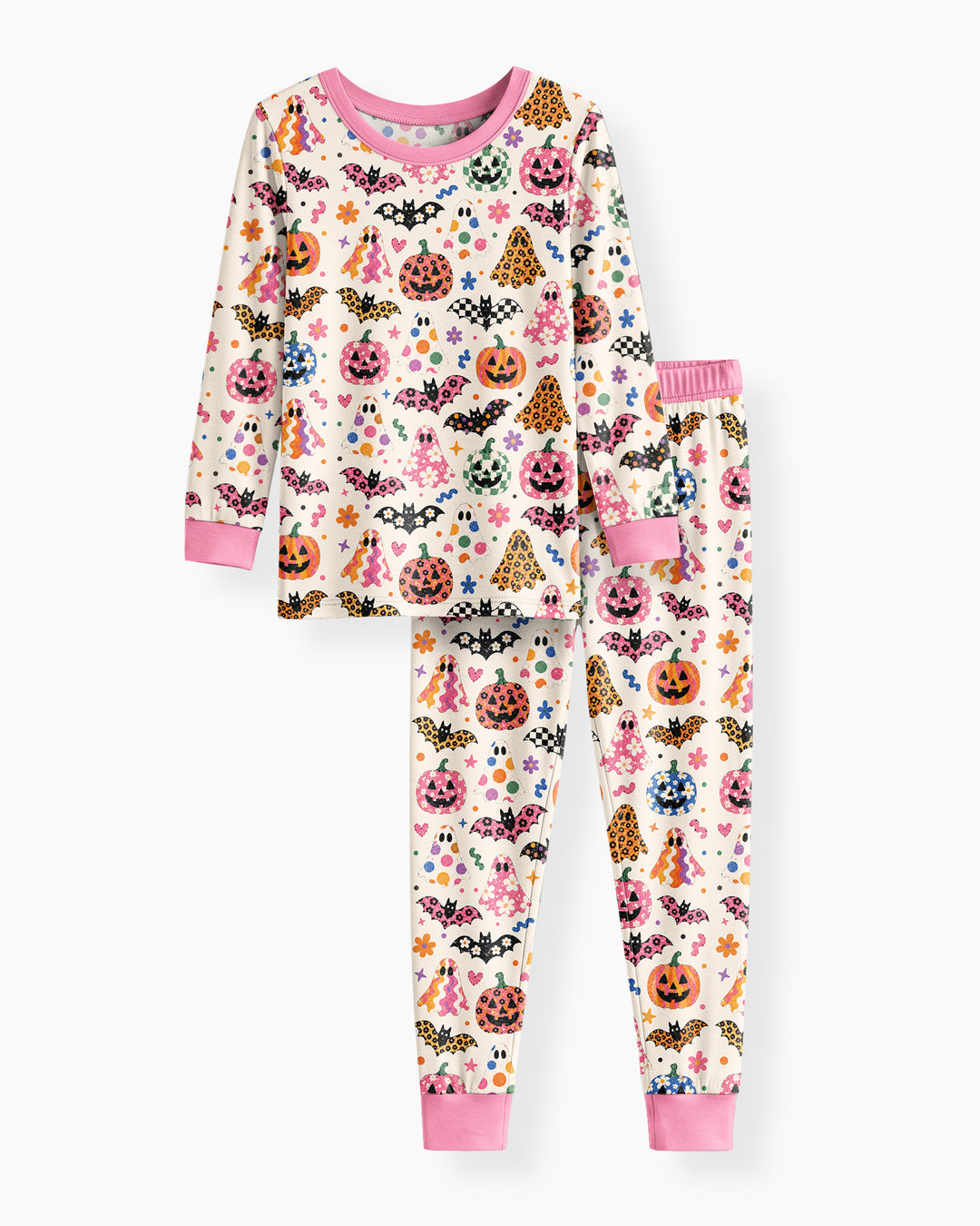 Funky Retro Ghosts Bamboo Two Piece Long Sleeve Pajama Set