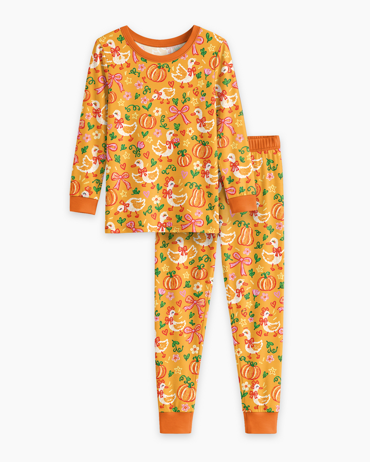 Cute Duck Pumpkin Fall Bamboo Two Piece Long Sleeve Pajama Set