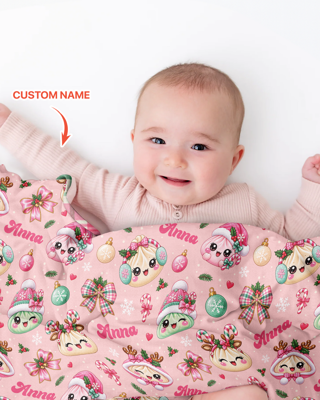 Custom Name Kawaii Christmas Dumpling Bamboo Blanket
