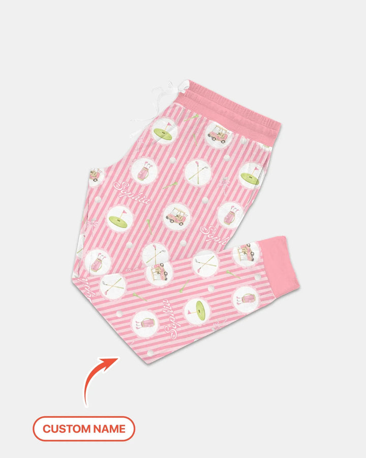 Custom Name Pink Golf Girl Women Pajama Set