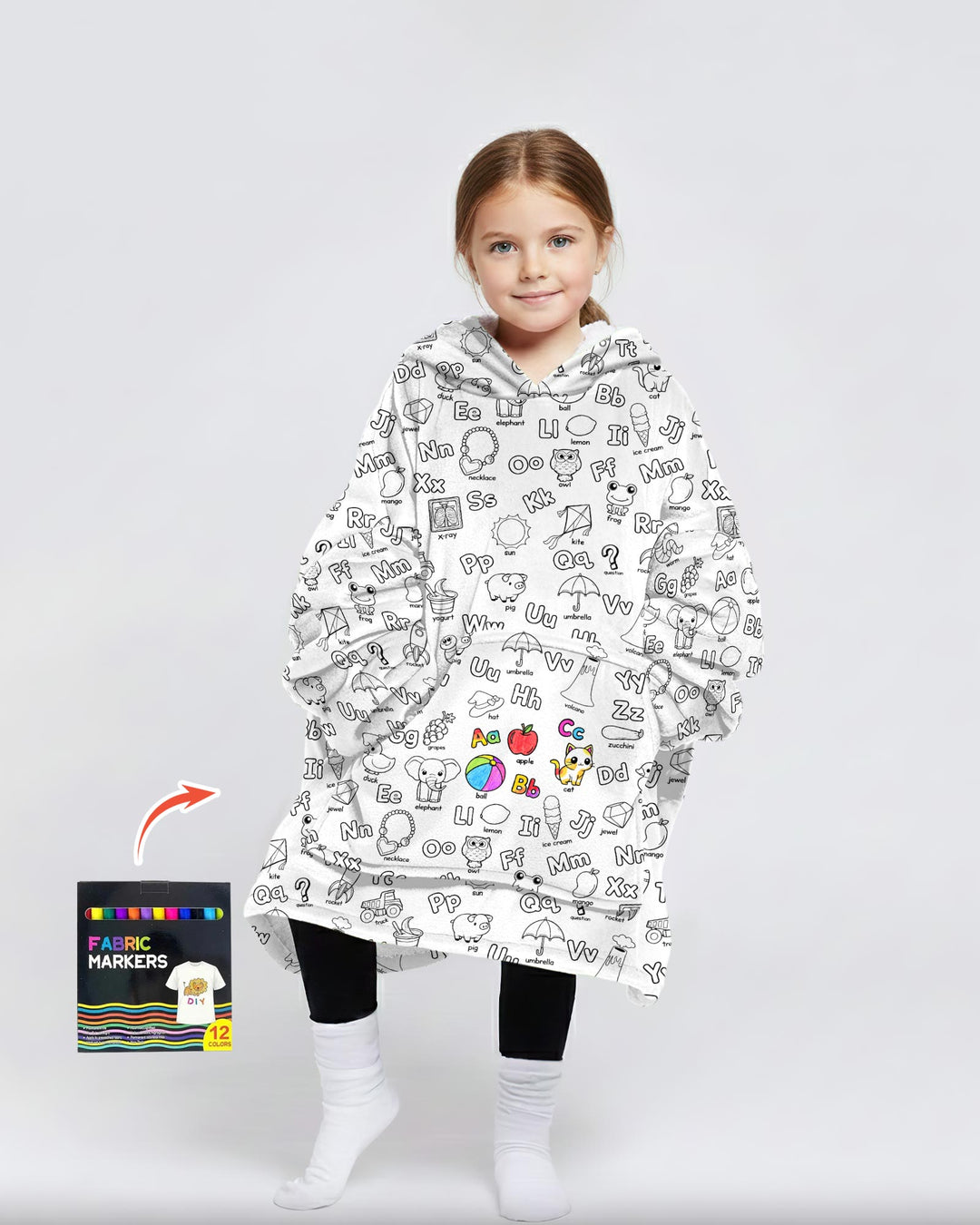 All Colorable Alphabet Wearable Blanket Hoodie