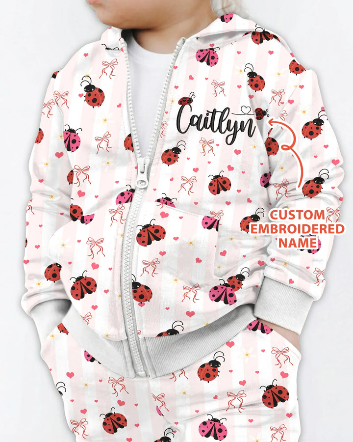 Personalisierter bestickter Marienkäfer Bambus Reißverschluss-Hoodie