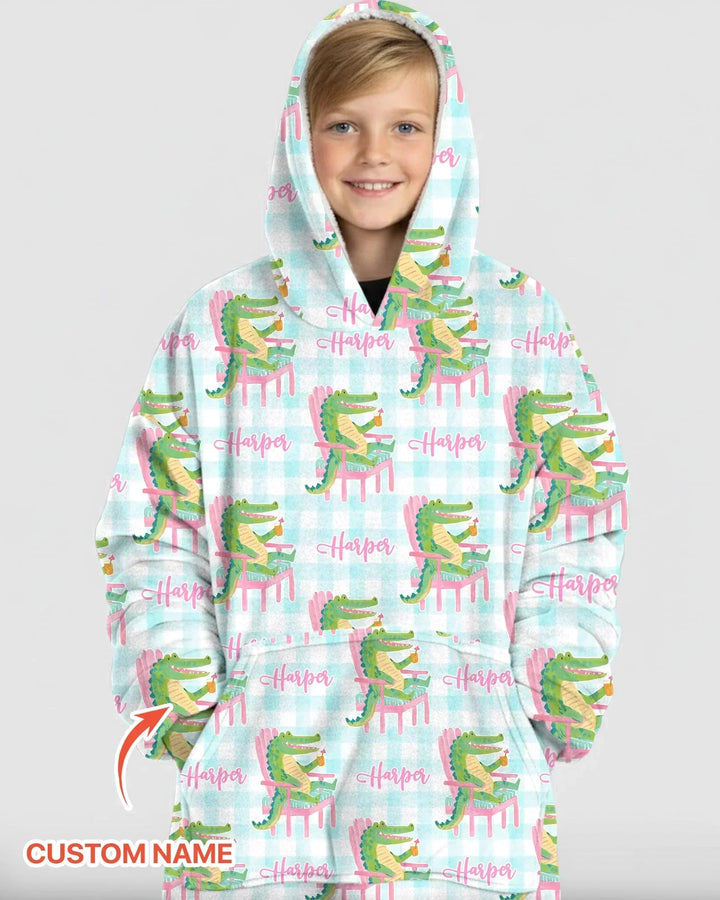 Custom Name Preppy Later Gator Bamboo Blanket Hoodie