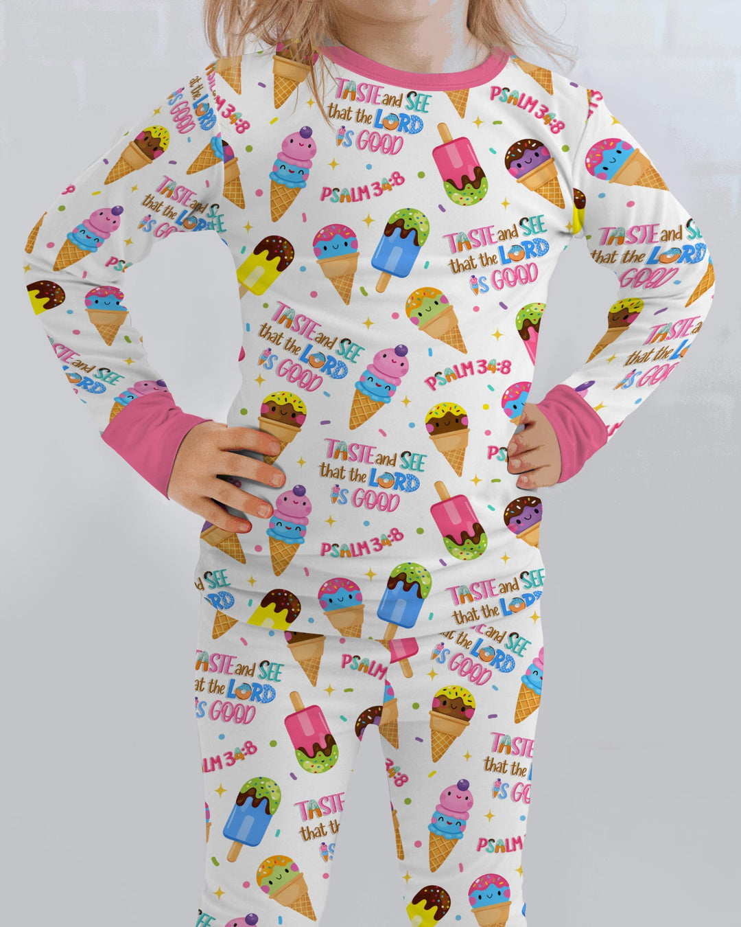 Jesus Summer Ice Cream Taste and See That The Lord Is Good Bamboo Two Piece Long Sleeve Pajama Set