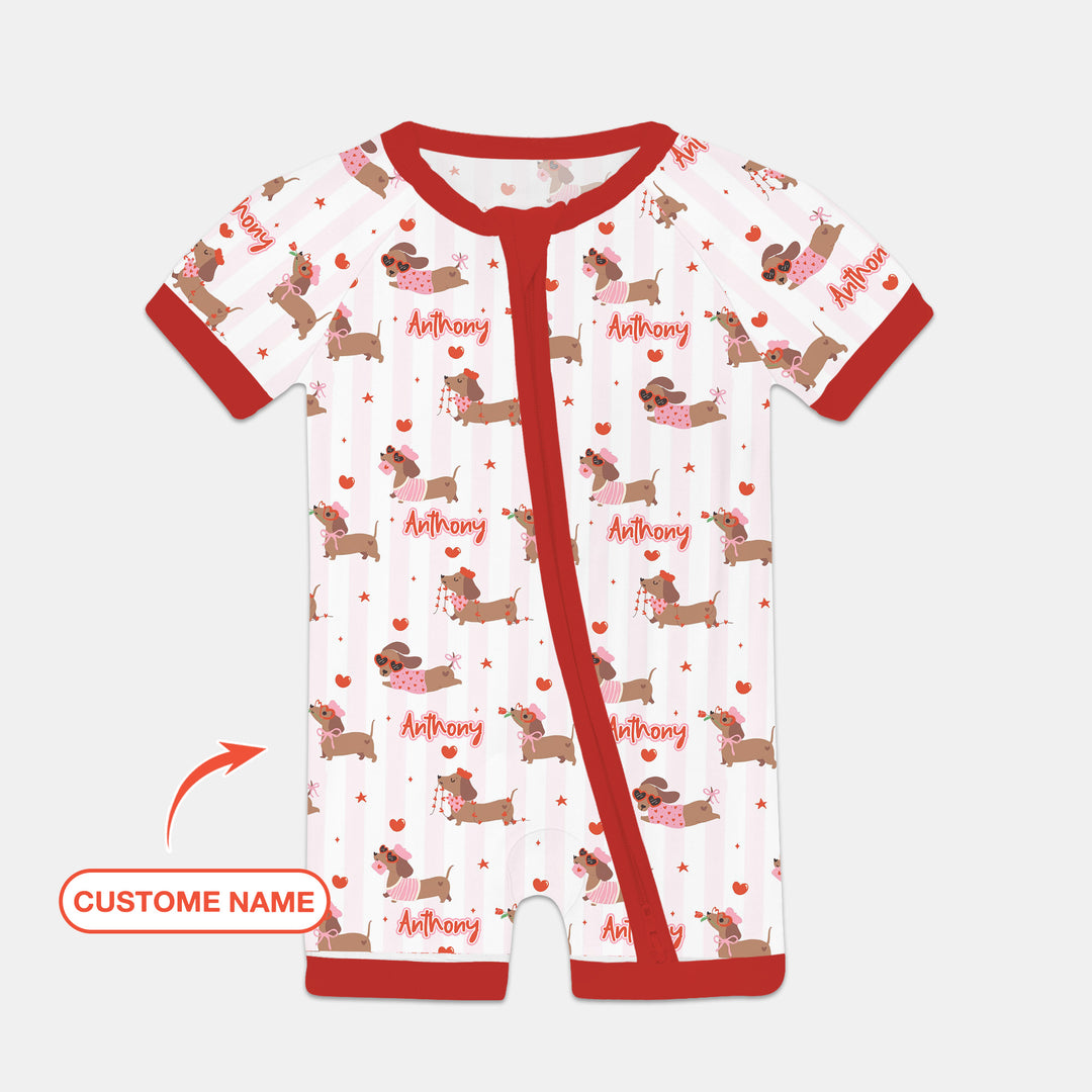 Custom Name Valentine Dachshund Family Matching Shorty Zippy