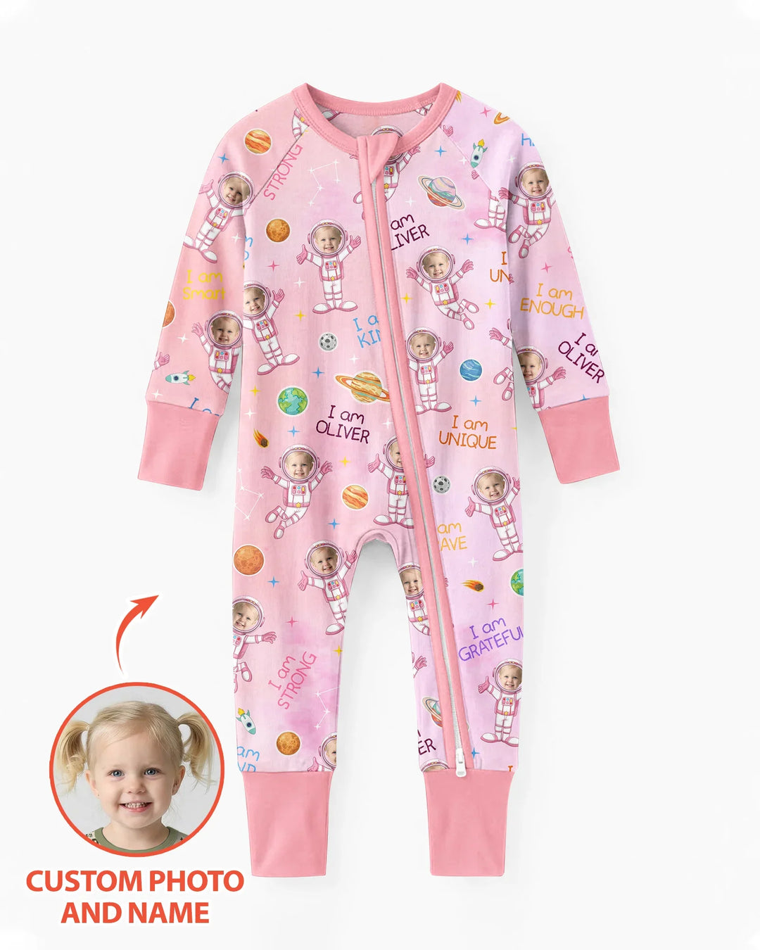 Custom Photo Kid Affirmations I Am Kind Astronaut Bamboo Convertible Zippy