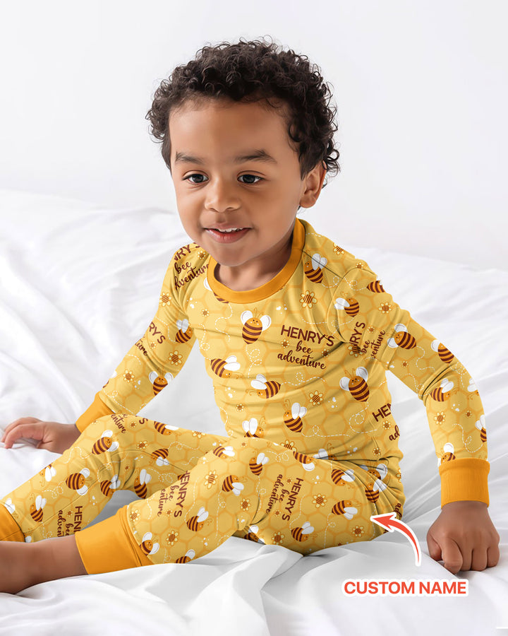 Custom Name Bee Back To School Bamboo Two Piece Long Sleeve Pajama Set
