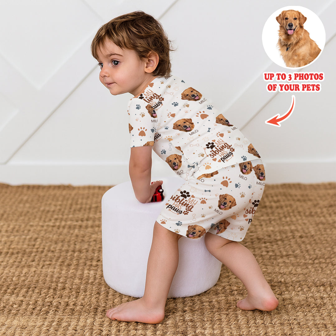 My Siblings Have Paws Upload Photo Two Piece Short Sleeve Shorts Pajama Set