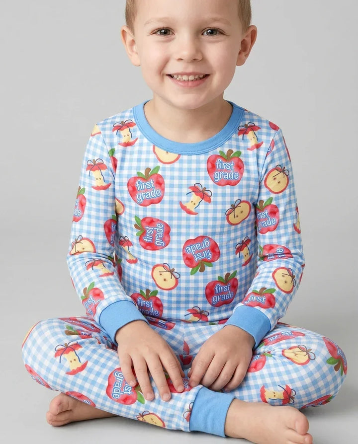 Custom School Grade Apple Days Bamboo Two Piece Long Sleeve Pajama Set