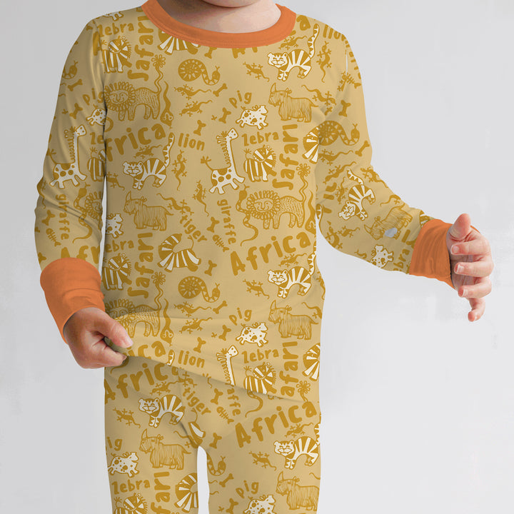 Handdrawn African Animals Two Piece Long Sleeve Pajama Set