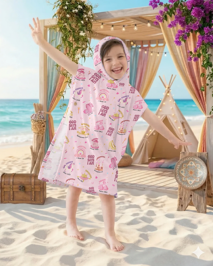 God Says I Am Girl Bamboo Swim Poncho