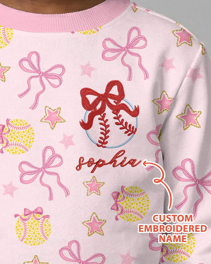 Custom Embroidered Softball Bow Baby Bamboo Crewneck Sweatshirt
