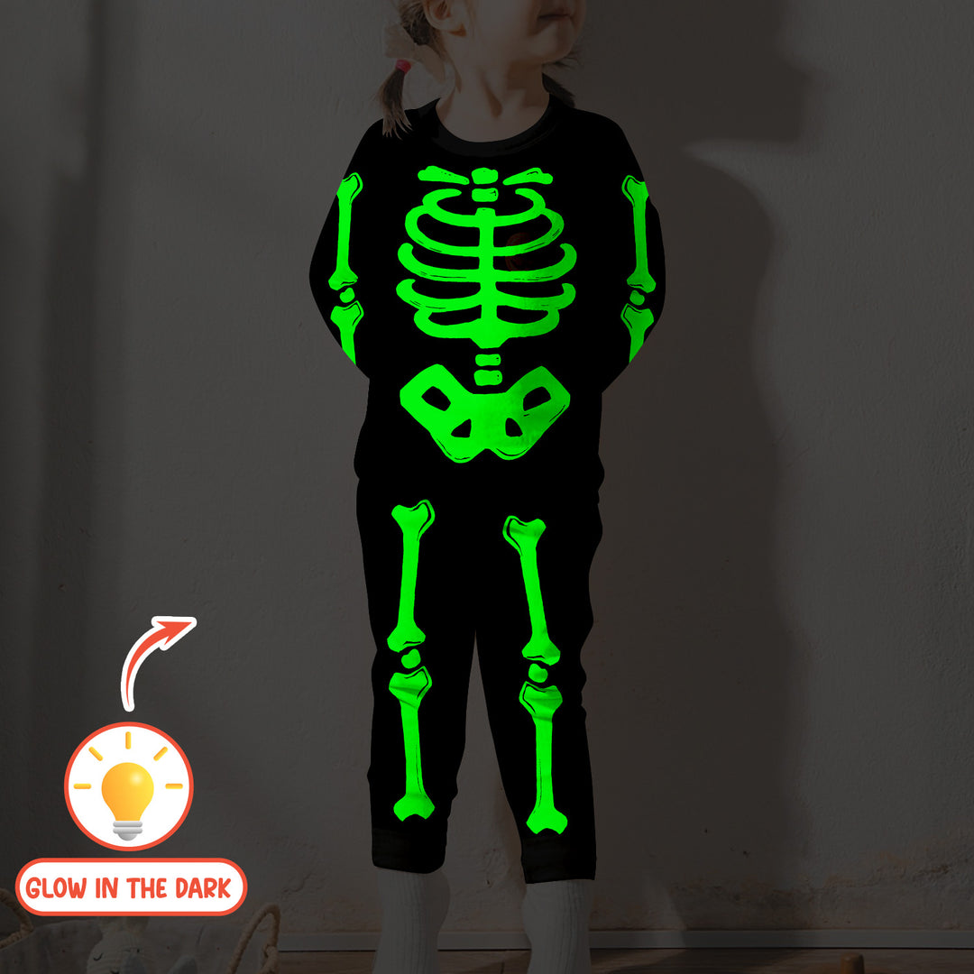 Halloween Glow In The Dark Skeleton Two Piece Long Sleeve Pajama Set