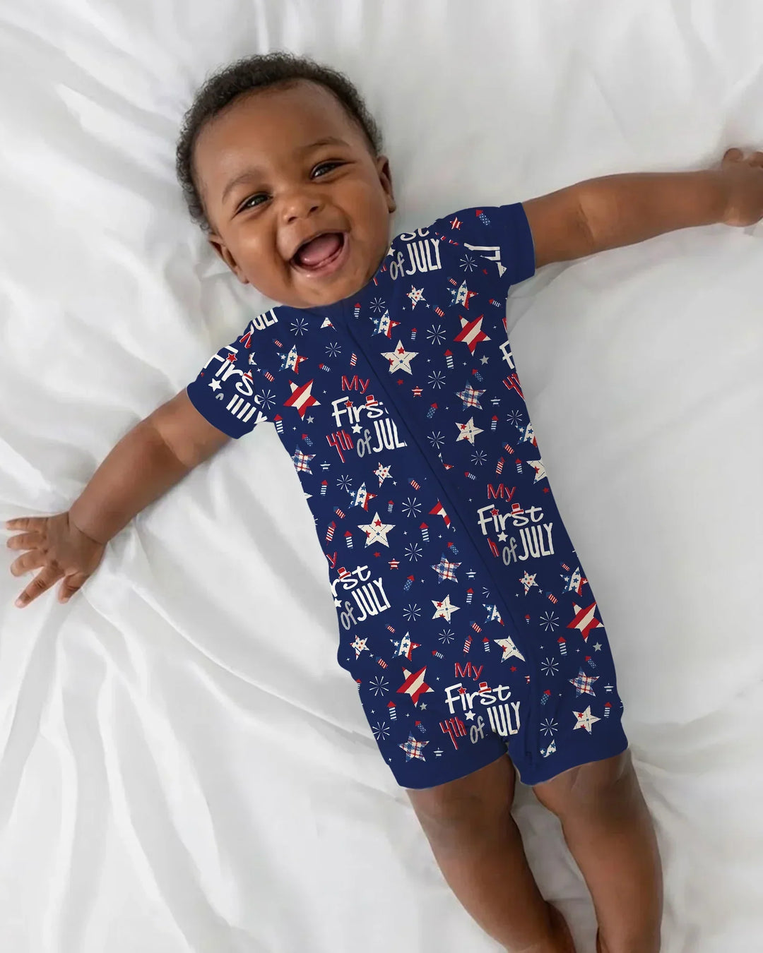My First 4th of July Star Striped  Bamboo Shorty Zippy