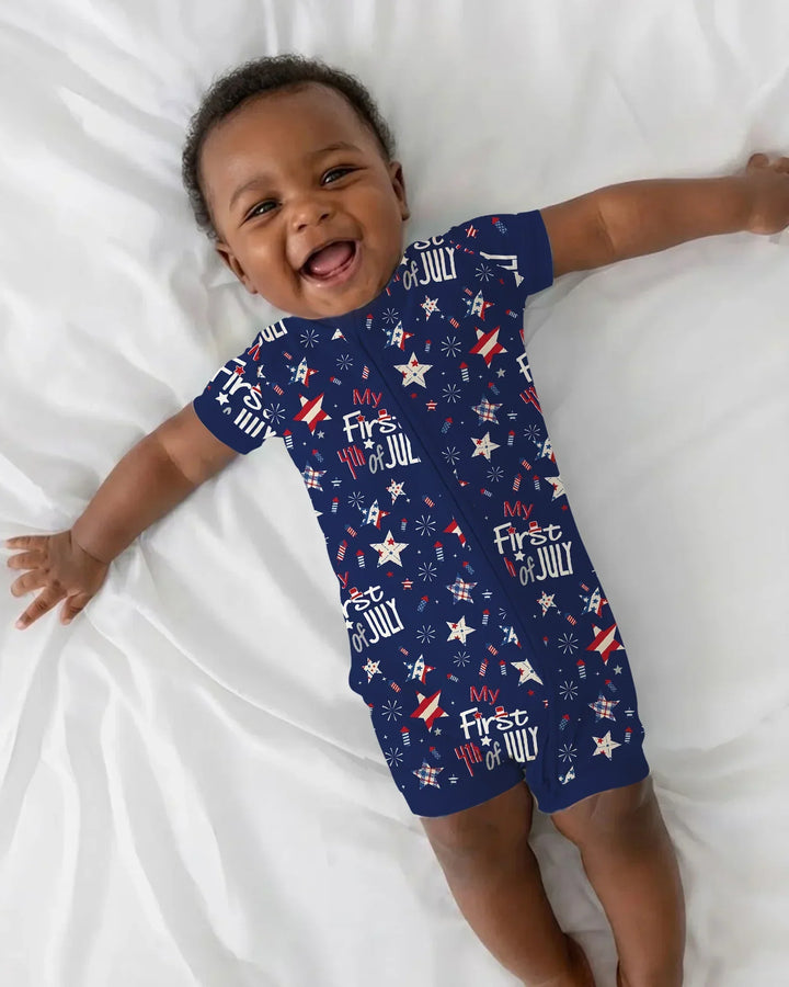 My First 4th of July Star Striped  Bamboo Shorty Zippy