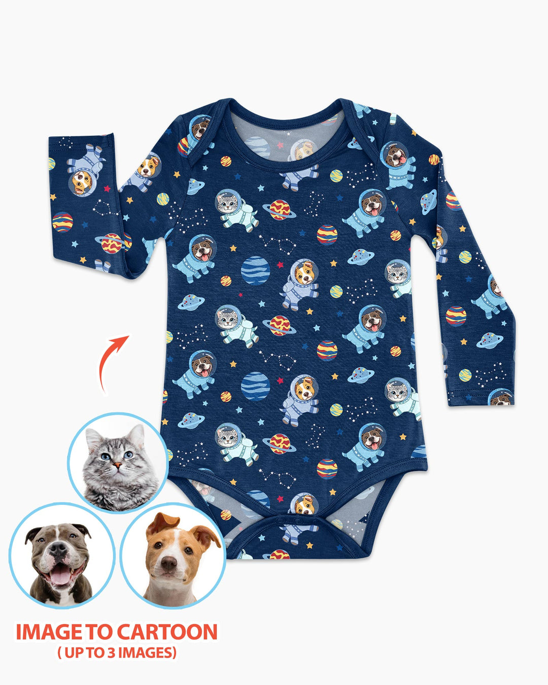 Astronaut Custom Pet Image Family Matching Bamboo Bodysuit