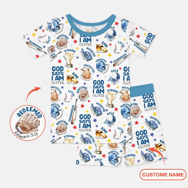 Baseball God Says I Am Custom Name Two Piece Short Sleeve Shorts Pajama Set