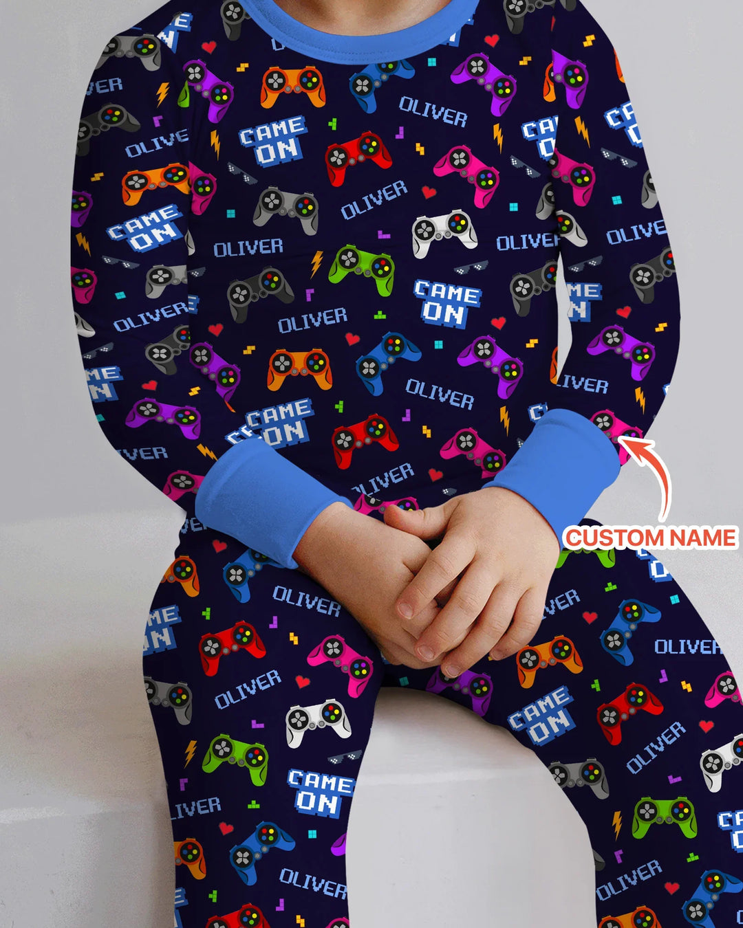 Custom Name Game On Family Matching Bamboo Two Piece Long Sleeve Pajama Set