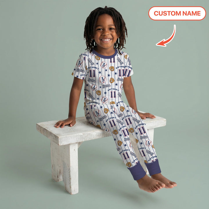 Custom Name Baseball Time Two Piece Short Sleeve Pajama Set