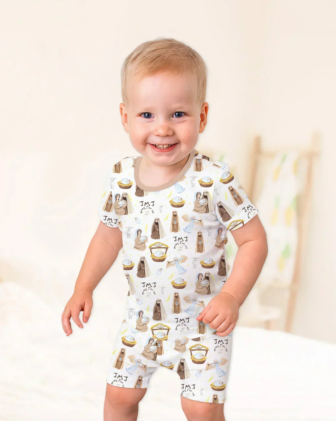 Holy Family Two Piece Short Sleeve Shorts Pajama Set