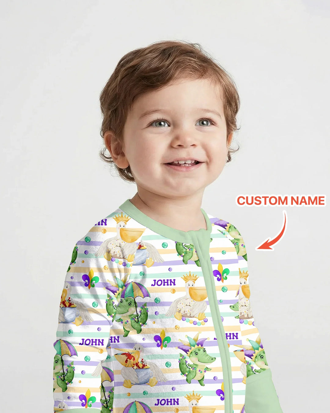Pijama Convertible de Bambú a Juego para Familia "Aventura de Mardi Gras Feliz"