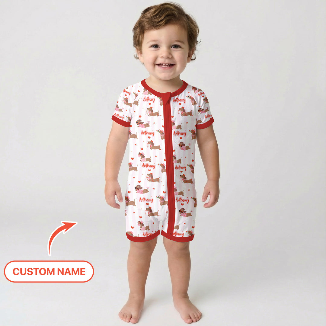 Custom Name Valentine Dachshund Family Matching Shorty Zippy