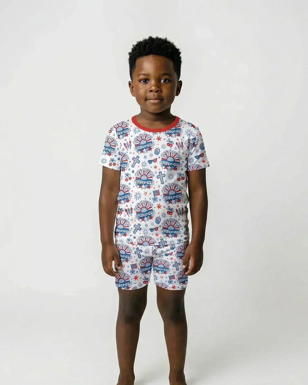 One Nation Under God Family Matching Bamboo Two Piece Short Sleeve Shorts Pajama Set