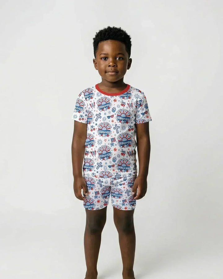 One Nation Under God Family Matching Bamboo Two Piece Short Sleeve Shorts Pajama Set
